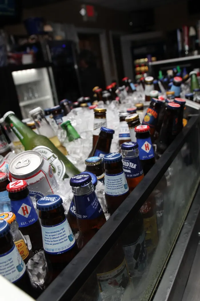 Bottles lined up at the bar