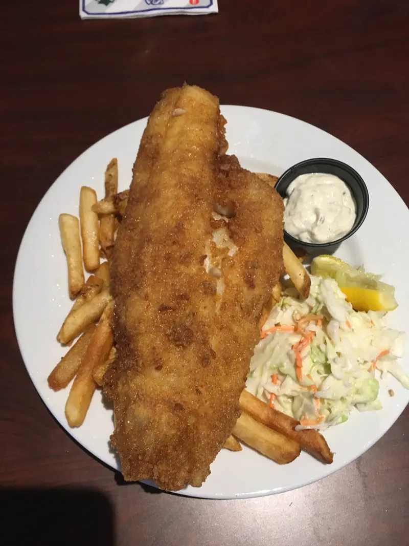 Fish and chips with cole slaw