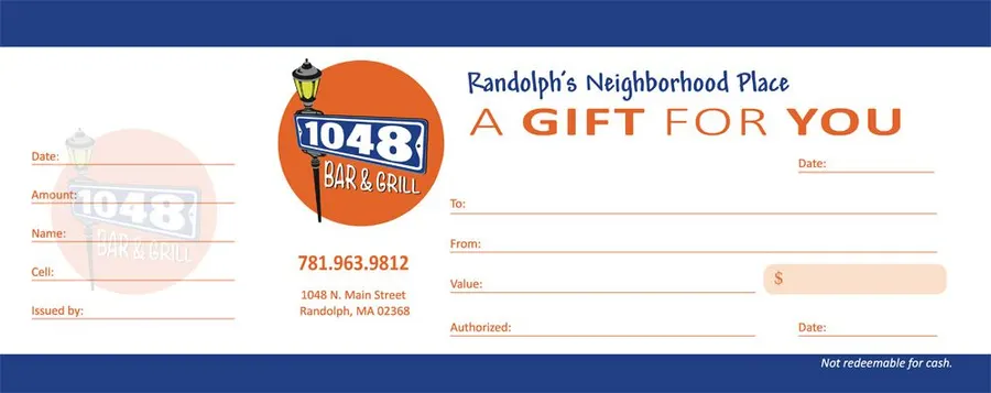 A 1048 Bar & Grill gift certificate